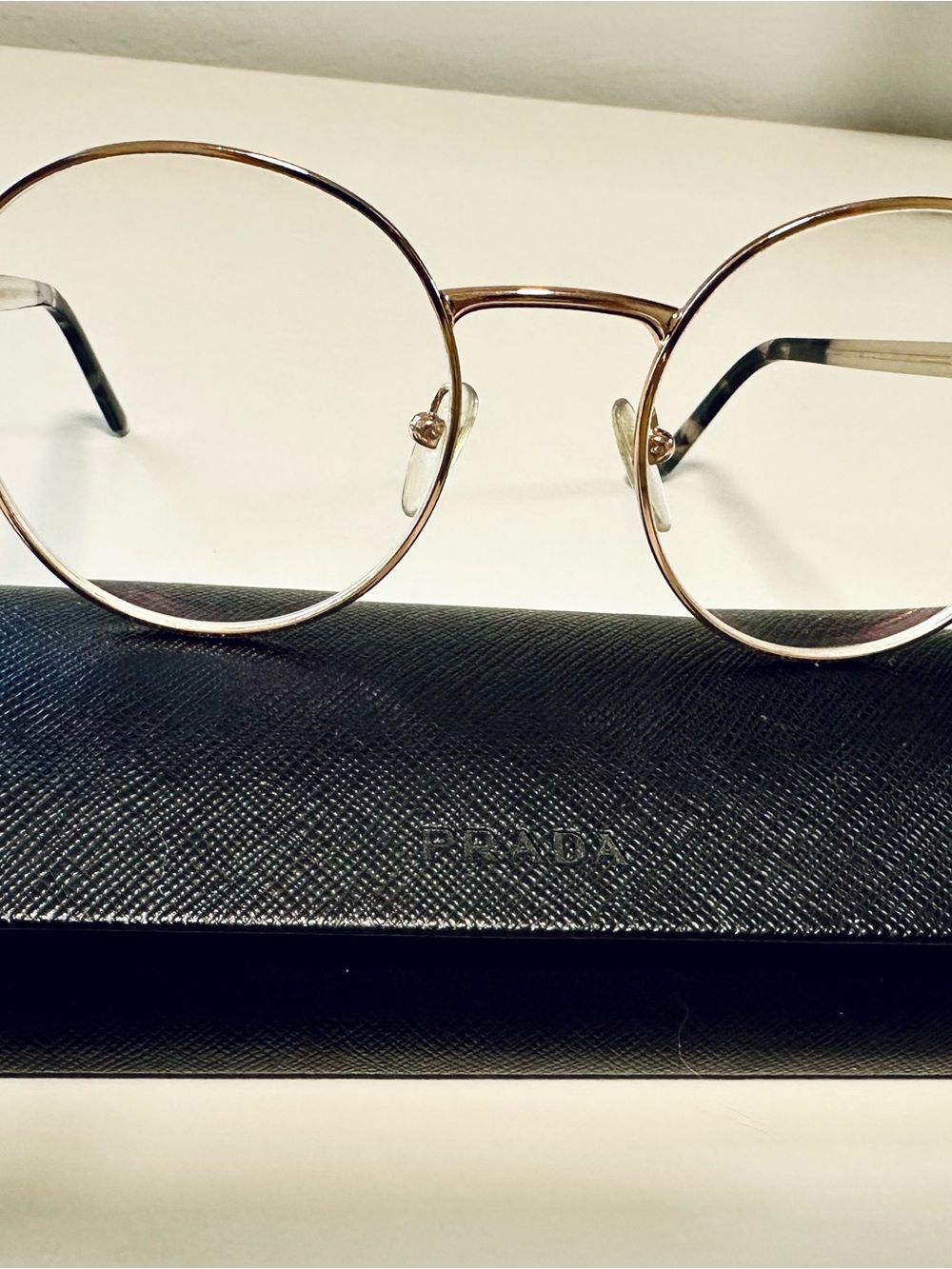 Prada Round Metal Glasses in Rose Gold w/ Original Prada Case